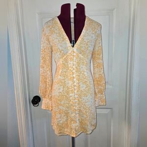 Skylar + Madison V neck Long Sleeve Orange Floral Dress
